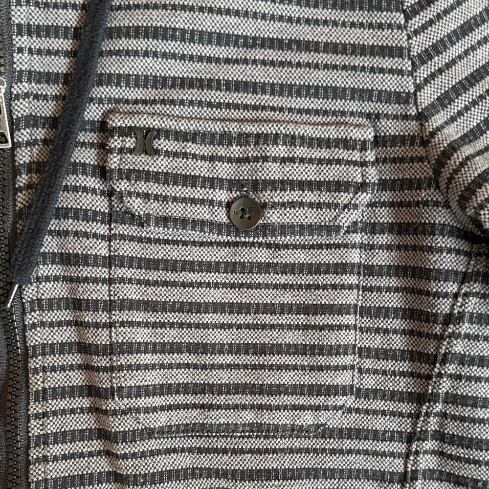 Hurley Men’s Black and Gray Striped Lightweight  full zip Hoodie Jacket Sz M - Picture 3 of 8